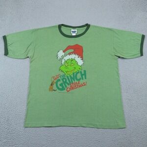 Vintage Grinch Christmas Ringer Tee Mens Large Thunder Creek Made in USA 50/50